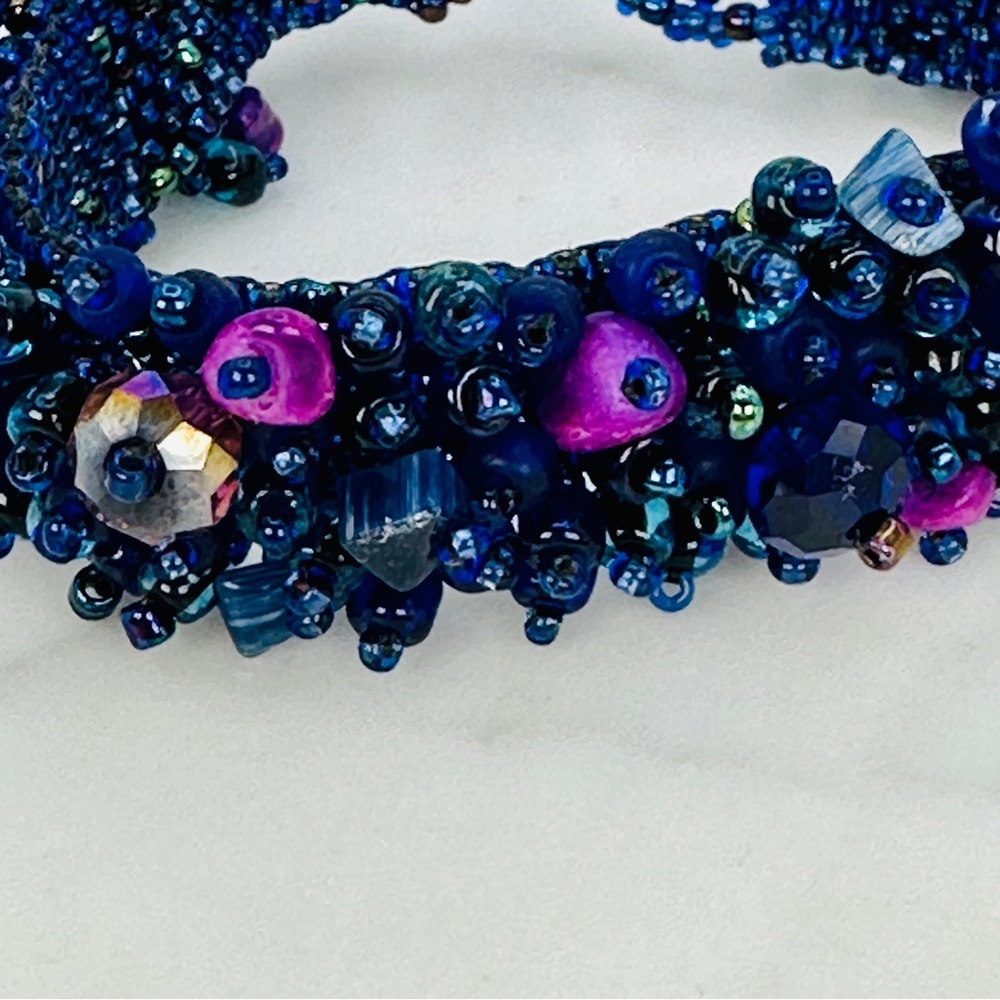 Purple and Blue Handmade Glass Bead Bracelet With Natural Stones Bead Stew 7” - Picture 5 of 9